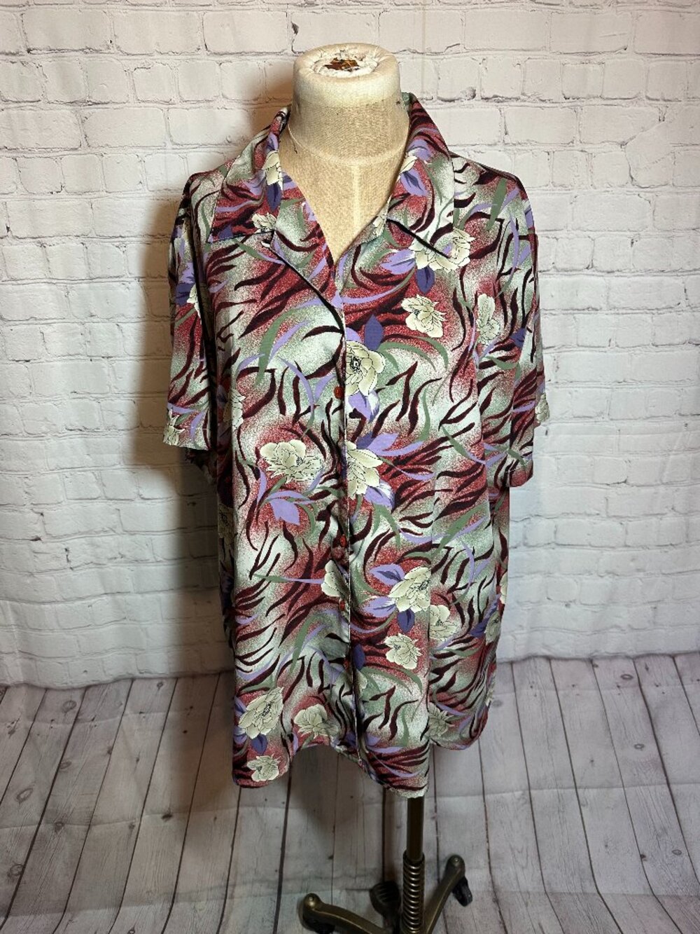 Vintage Claudia Richard Art Deco Floral Blouse Short Sleeve Button up size 22w